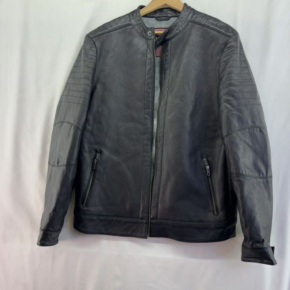 Barneys New York Black Leather Bomber Jacket